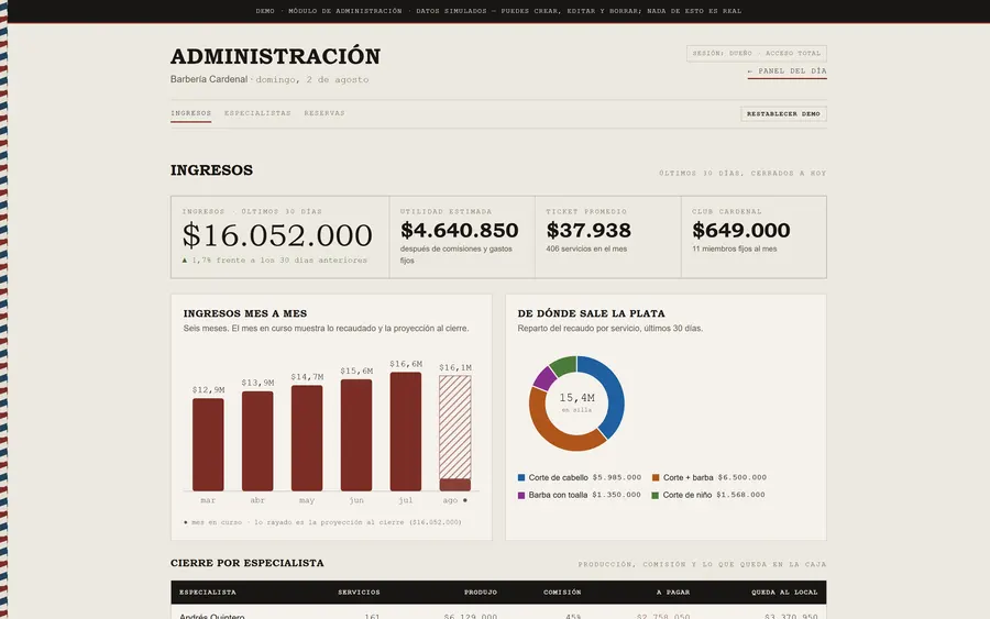 Captura de la demo de Barbería Cardenal: Servicios y precios