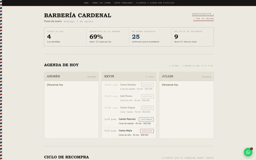 Captura de la demo de Barbería Cardenal: Caja por barbero