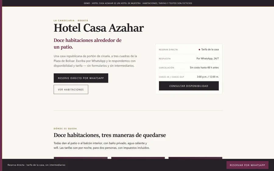 Captura de la demo de Hotel Casa Azahar: Reserva directa
