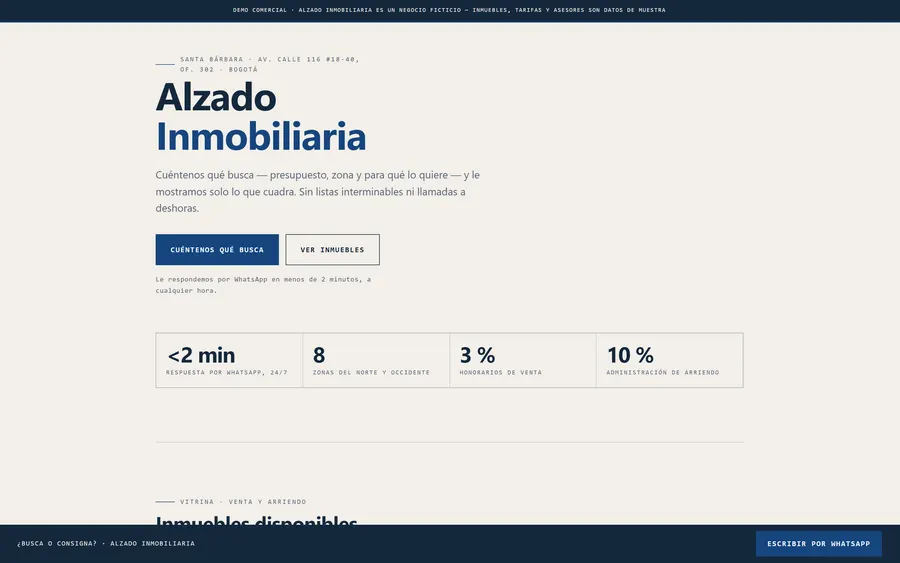 Captura de la demo de Alzado Inmobiliaria: Filtra antes de mostrar